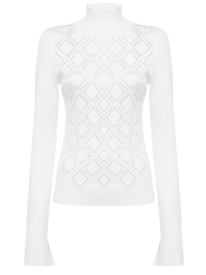 Blugirl Tailored White Sweater With Textured Diamond Pattern