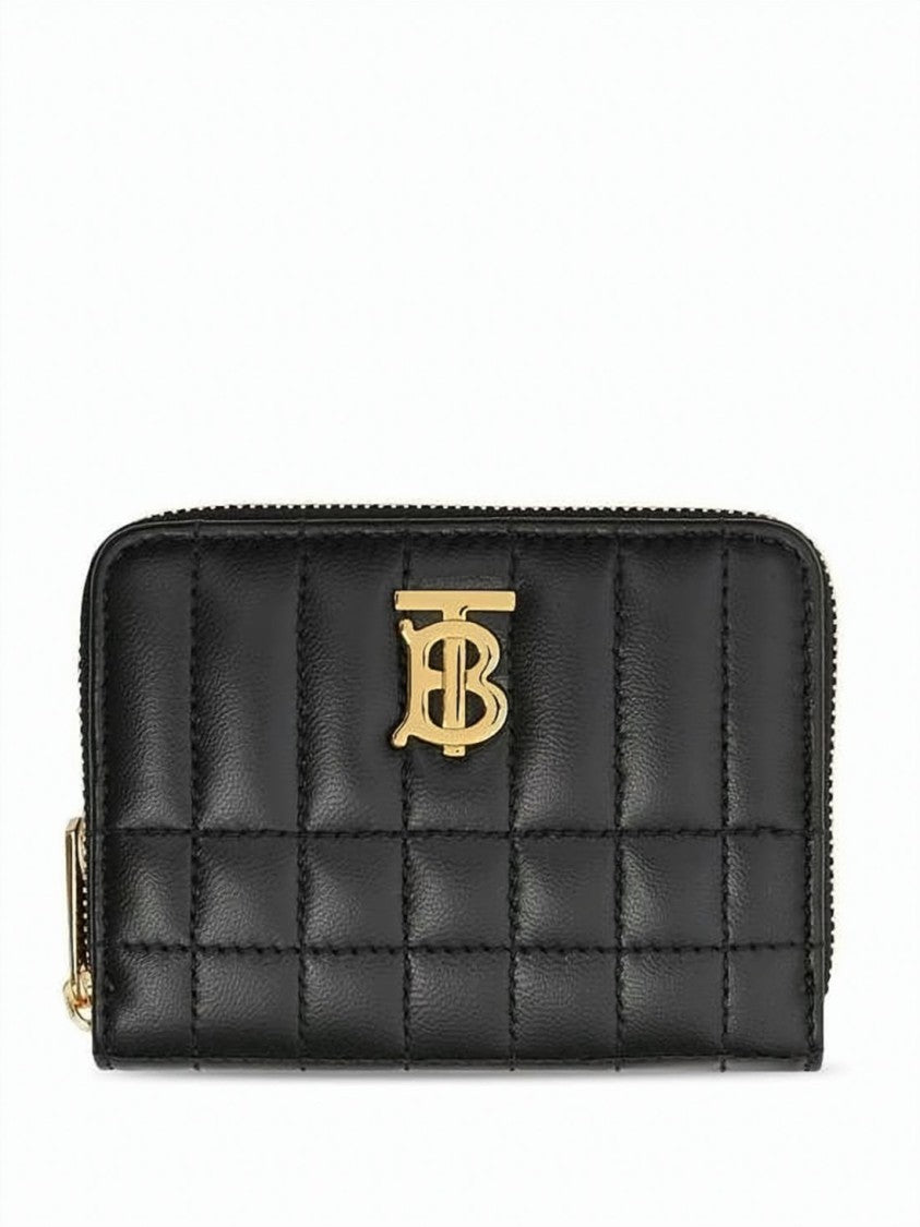 Burberry Quilted Leather Zip-Around Wallet With Gold Emblem