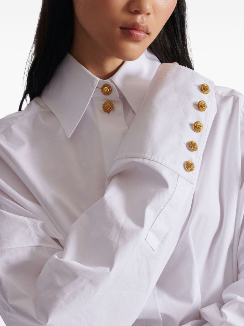 Balmain White Button Long Sleeve Poplin Dress