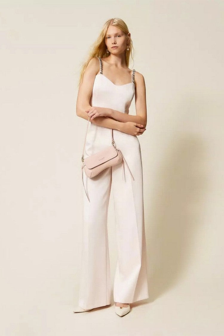 Twin-Set Sand Polyester-Viscose Pleated Wide-Leg Trousers