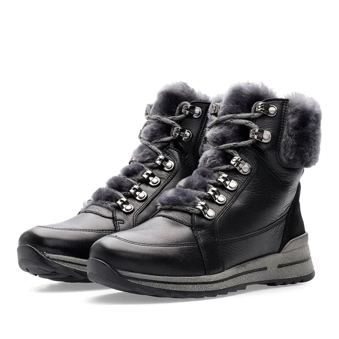 Ara Black Osaka Wool-Lined Leather Wedge Boots