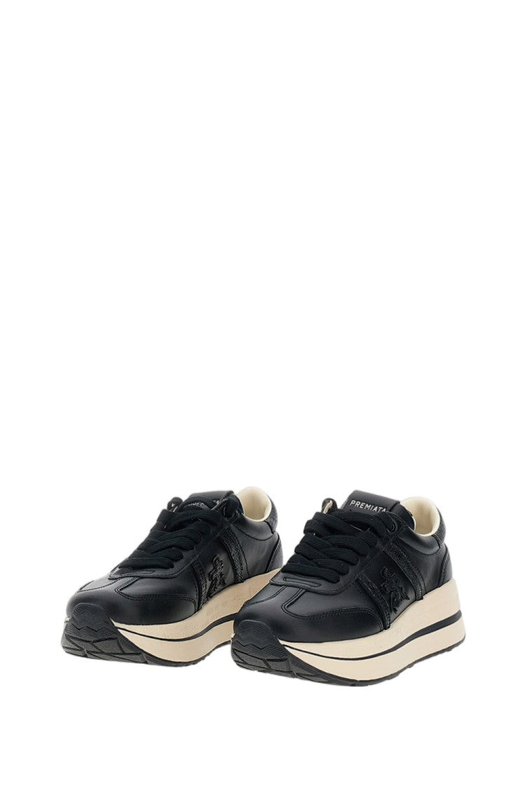 Premiata Black Bethcoin 8503 Embossed Leather Platform Sneakers