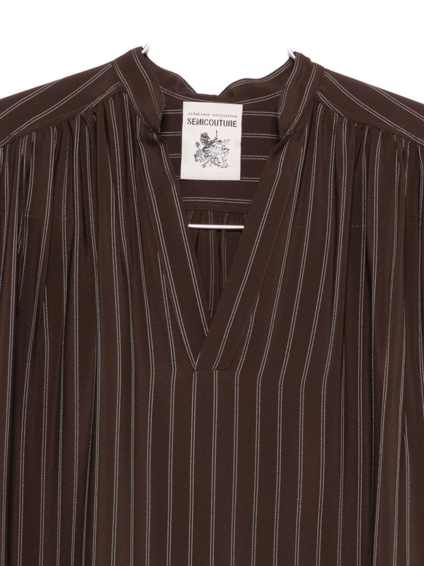 Semi Couture Brown Blouse With Vertical Pinstripes