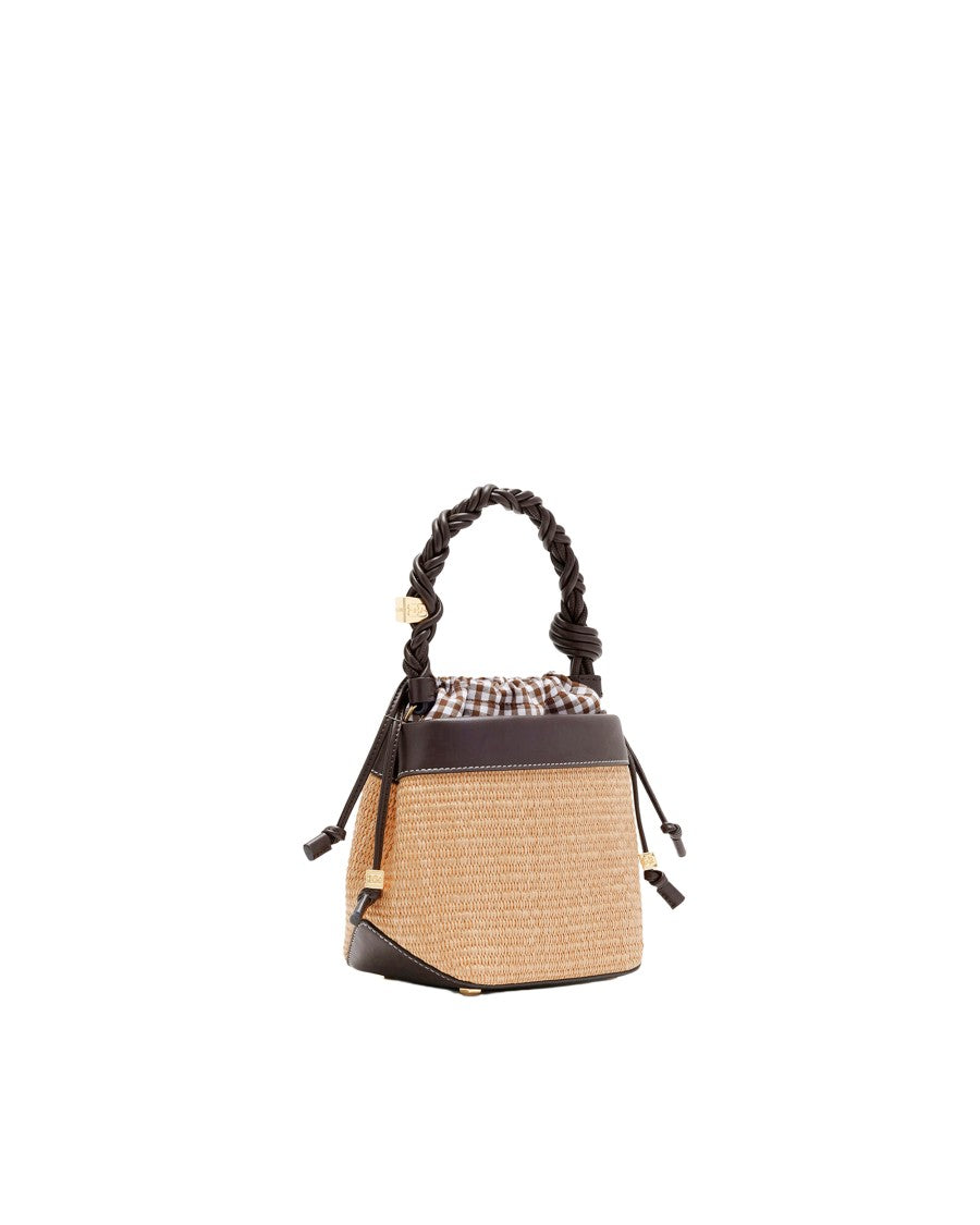Ganni Seal Brown Bou Straw Bucket Bag
