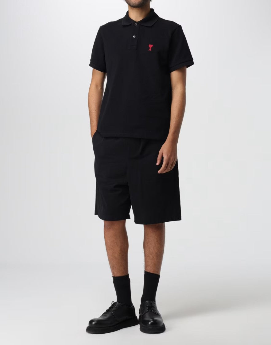 Ami Cotton Crepe De Coeur Logo Plaque Bermuda