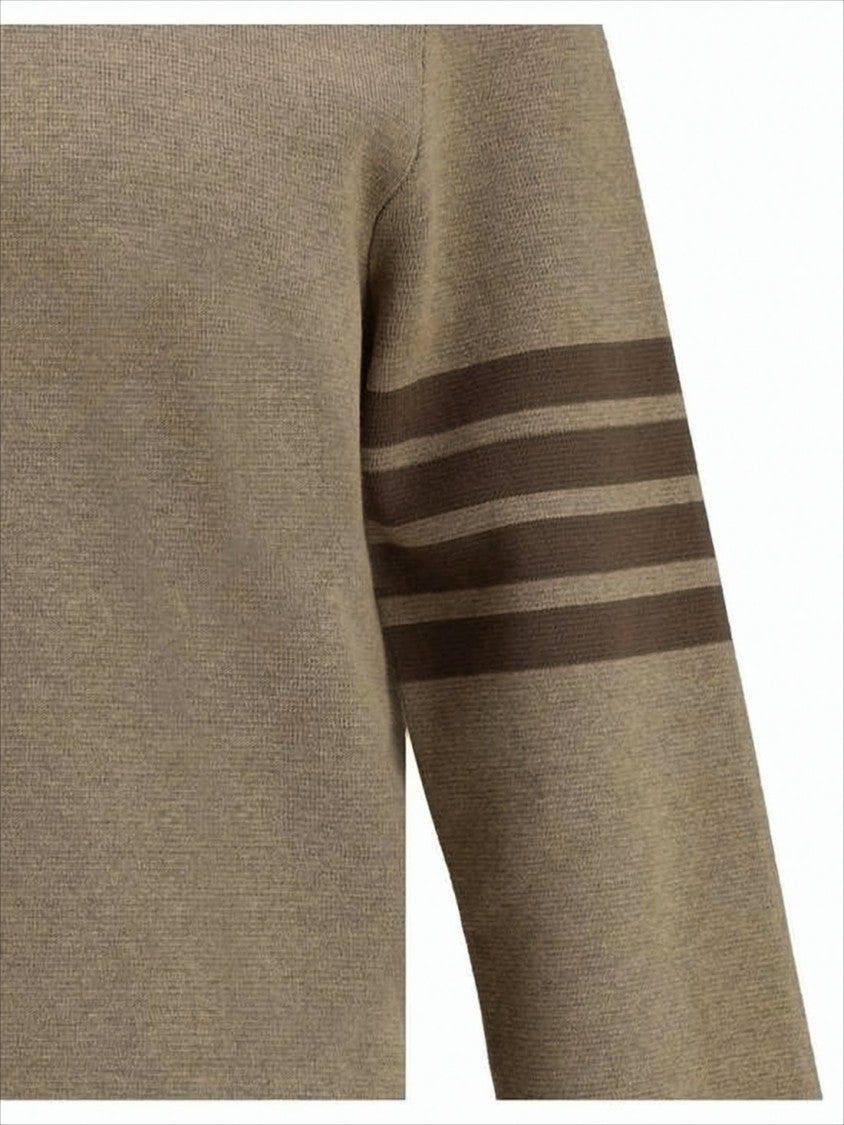 Thom Browne Knitted Cropped Sweater With Ribbed Hem And Signature Stripes