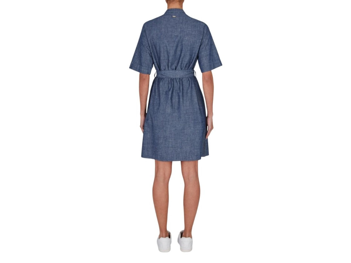 Armani Exchange Denim Shirt Dress With Mandarin Collar