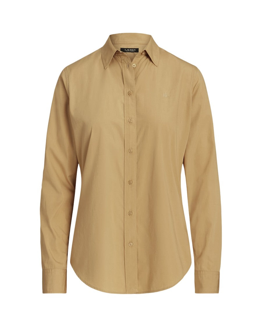 Lauren Ralph Lauren Pointed Collar Button-Front Long Sleeve Shirt In Birch Tan