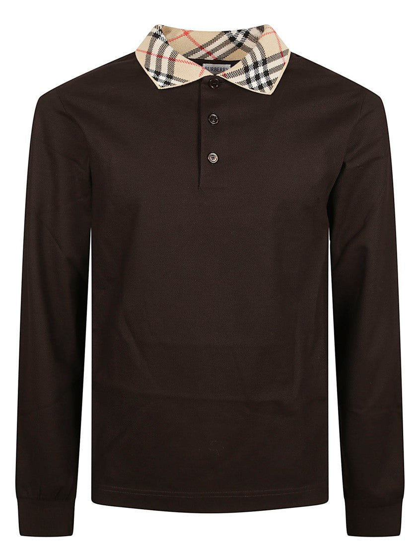 Burberry Long-Sleeve Cotton Piquet Polo With Check Embroidery