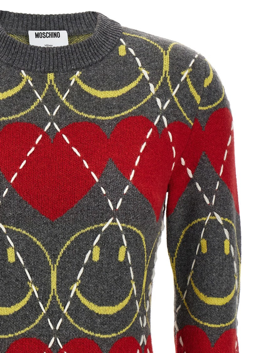 Moschino Wool Blend Mini Dress With Diamond-Stitched Pattern