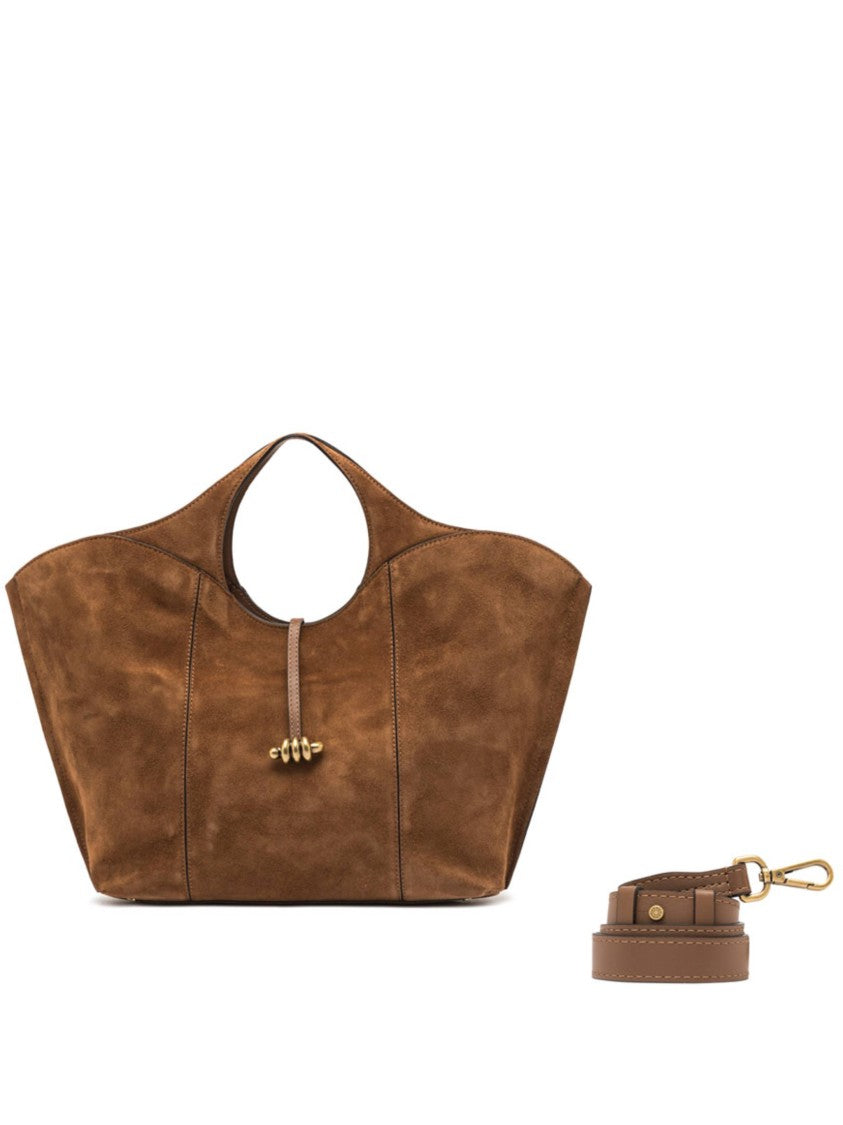 Gianni Chiarini Brown Suede Tote Bag With Gold-Tone Accents