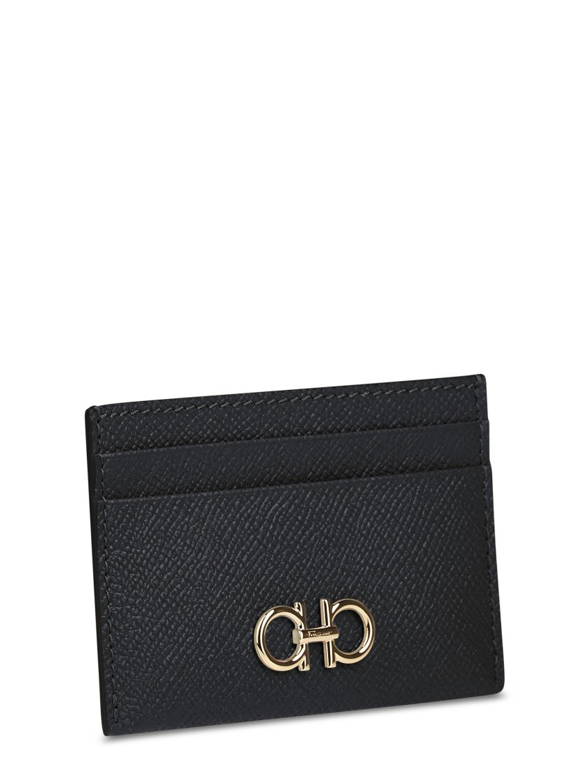 Ferragamo Textured Black Wallet With Prominent Logo