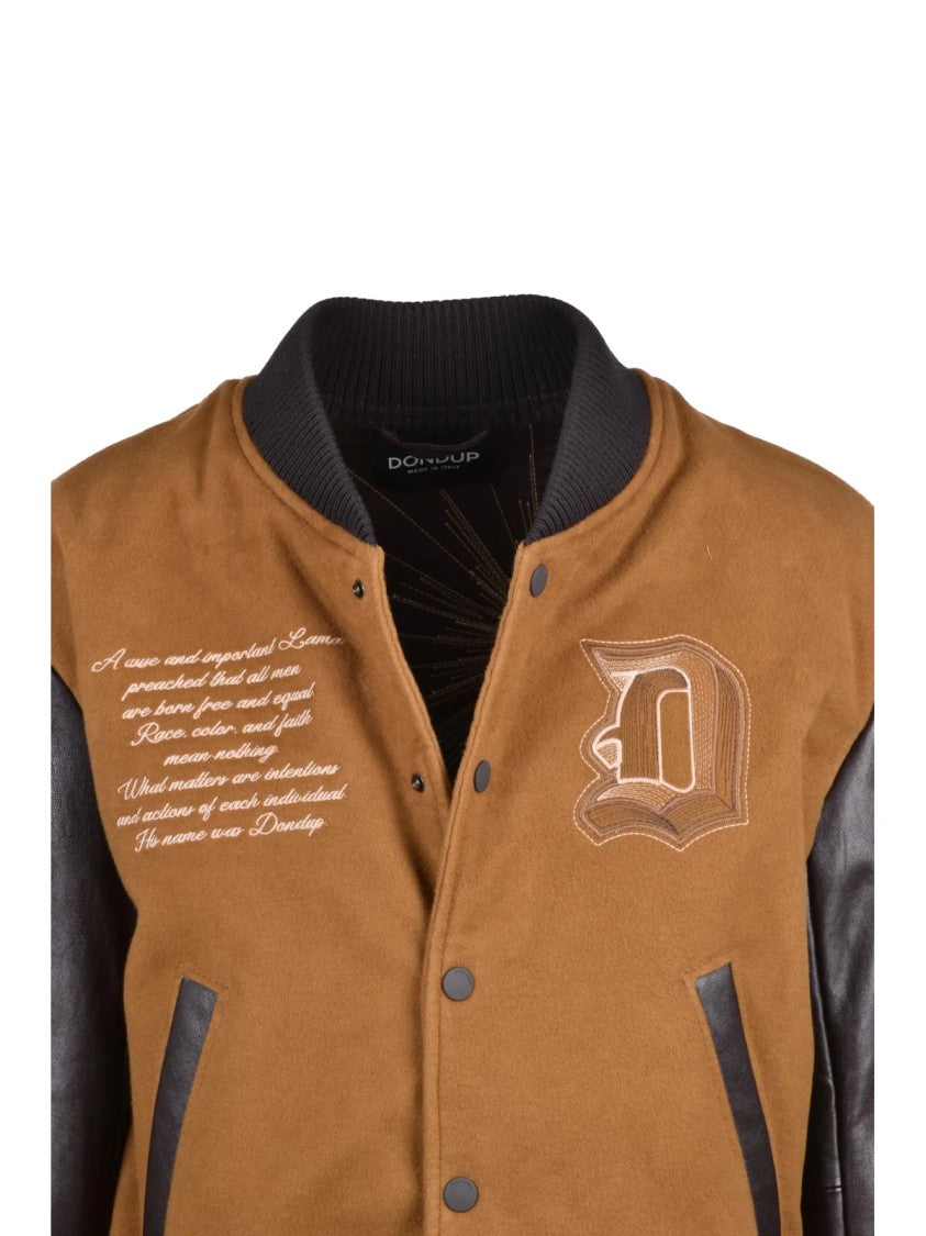 Dondup Black/Brown Leather Sleeves Cotton Bomber Jacket