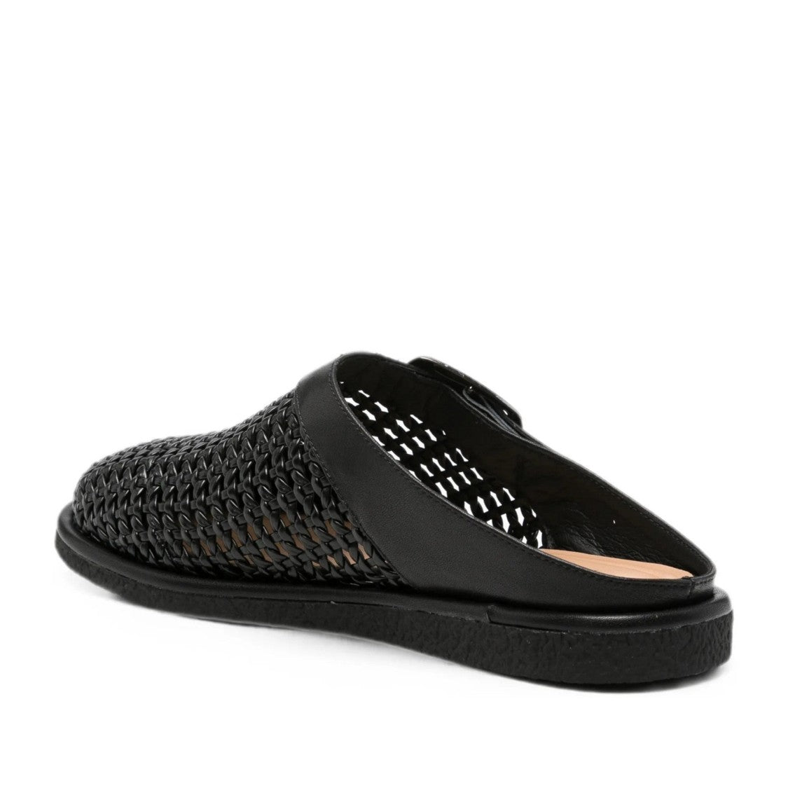 Adrianna Feretti Black Woven Adjustable Strap Leather Mules