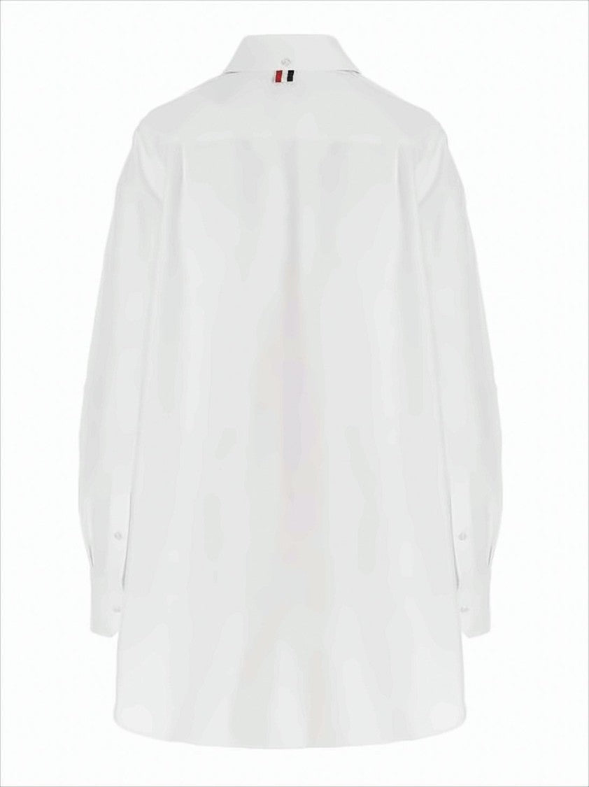 Thom Browne Crisp White Cotton Blouse With Striped Ribbon Bow