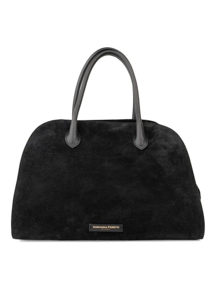 Adrianna Feretti Elongated Black Suede Tote Bag With Leather Handles