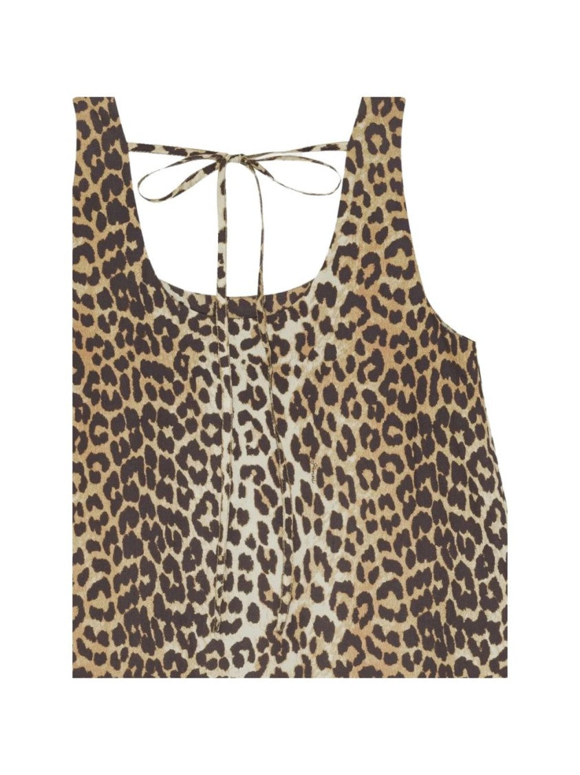 Ganni Multicolor Leopard Print Organic Cotton Mini Dress