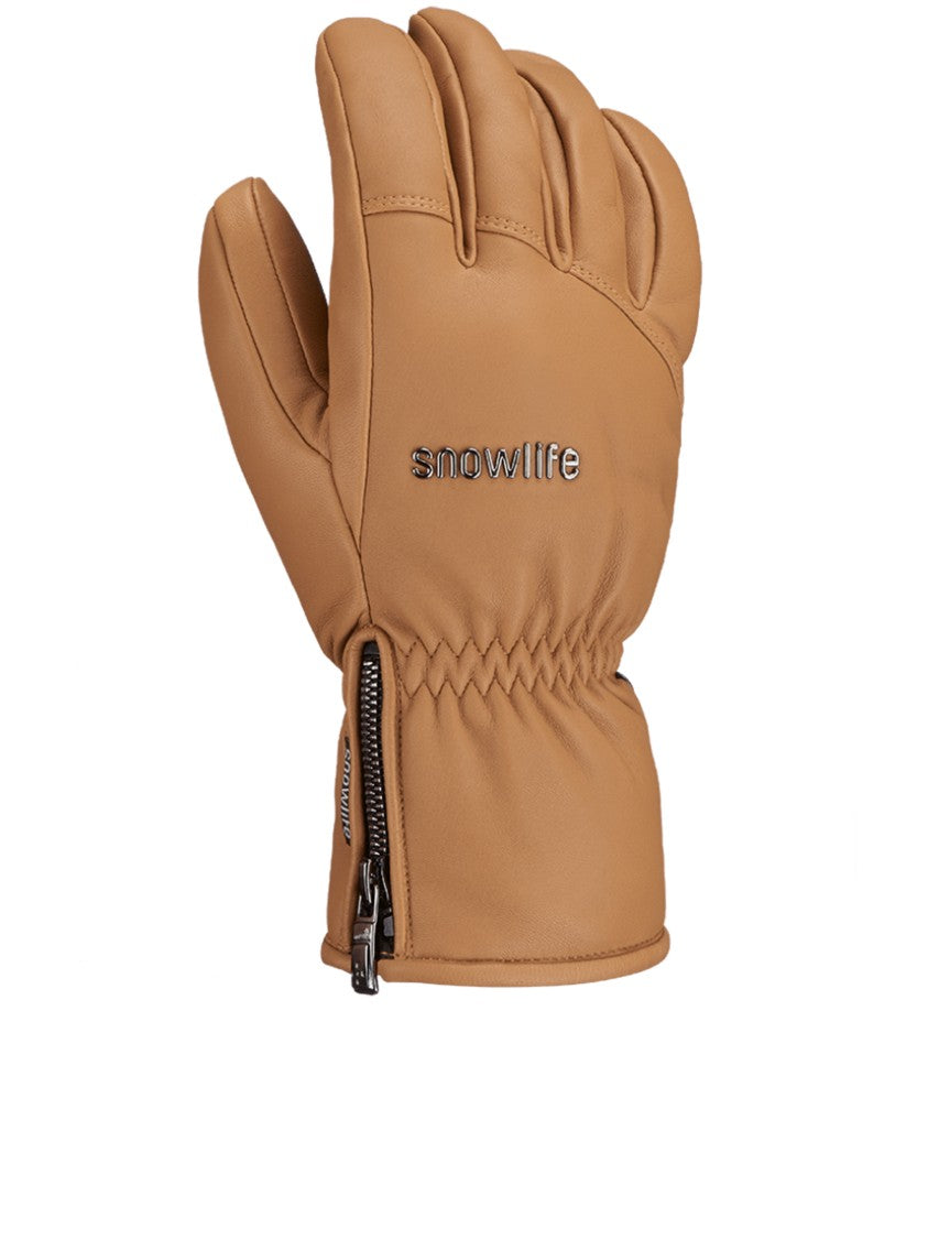 Snowlife Warm Padded Leather Gloves With Gathered Wrist And Zipper Det