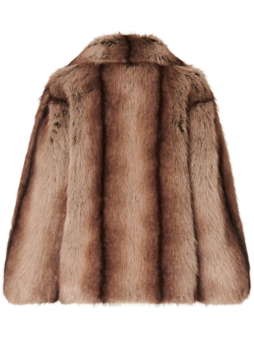 Pinko Plush Brown Fur Coat With Classic Collar And Boxy Silhouette
