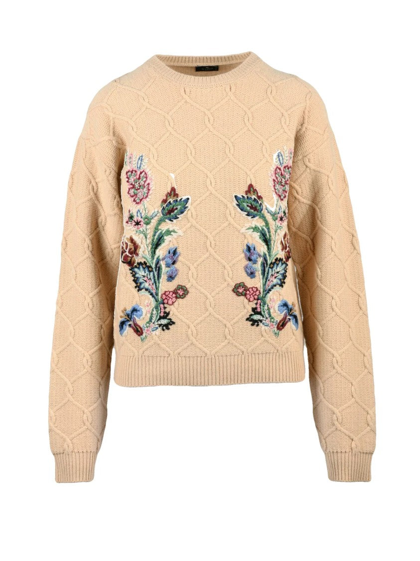 Etro Crew Neck Sweater With Raised Embroidery Detail