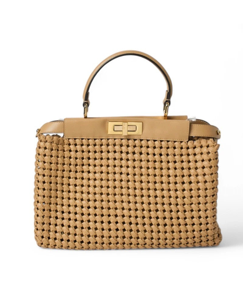 Fendi Peekaboo Medium Braided Beige Leather