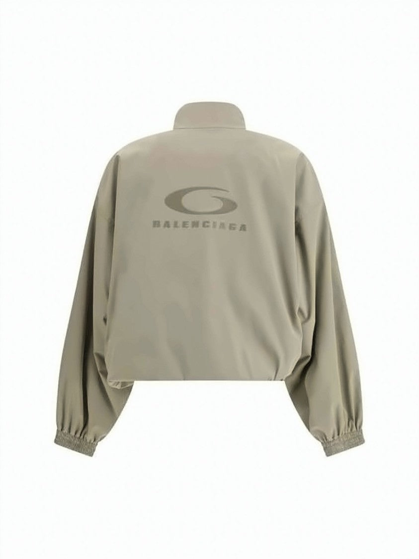 Balenciaga Cropped Track Jacket With High Collar And Logo Detail