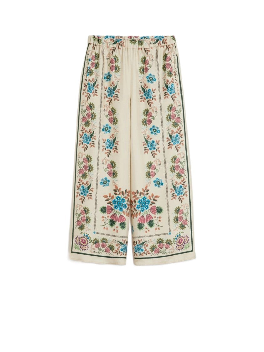 Max Mara Wide-Leg Floral Print Pants With Elastic Waistband