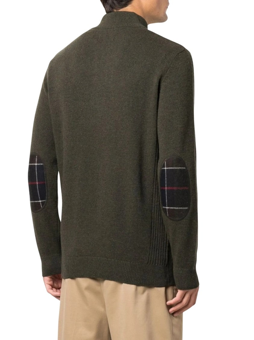 Barbour Zip-Up Wool Jumper With Plaid Accents And Ribbed Finish