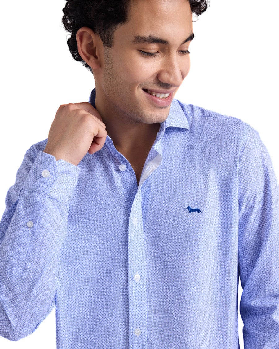 Harmont & Blaine Clear Blue Micro-Print Shirt Buttonless Collar
