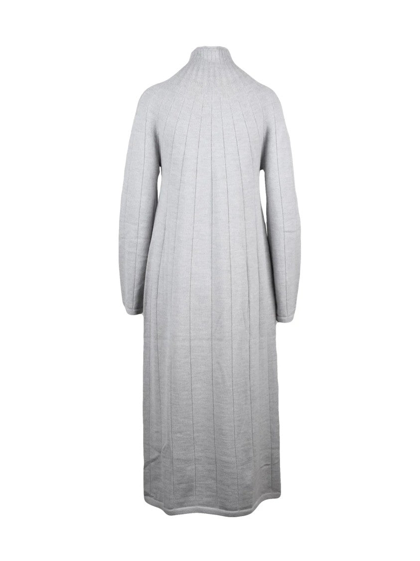 Mm By Max Mara Long Knit Dress With Ribbed Texture And High Neckline