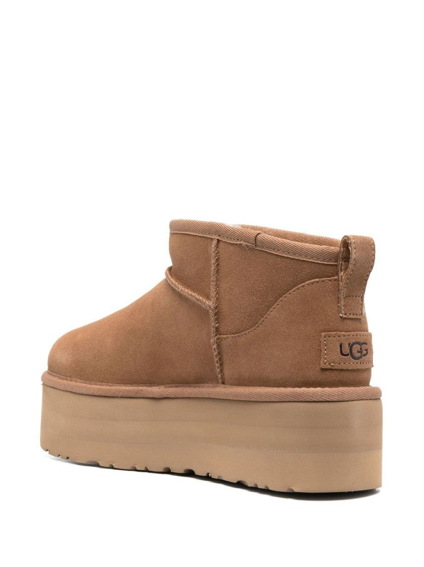 Ugg Round Toe Brown Calf Leather Ankle Boots