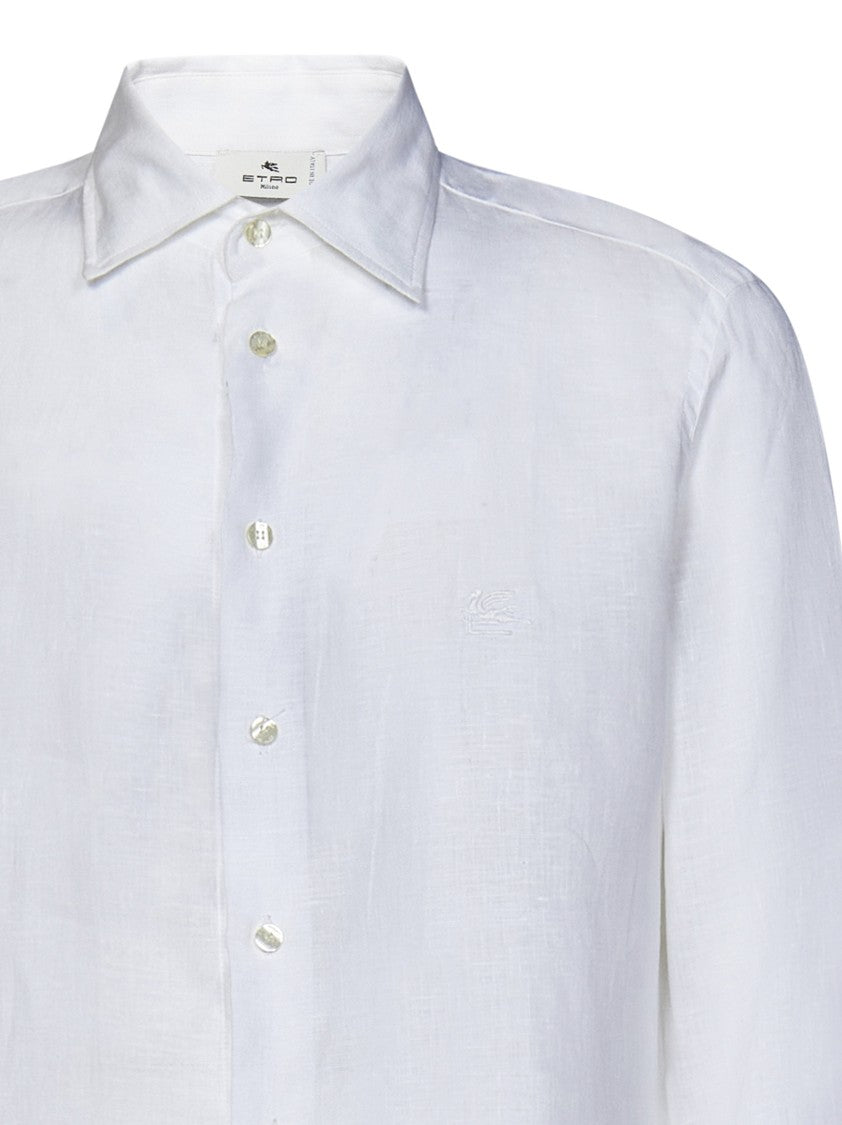 Etro Relaxed-Fit White Linen Shirt With Logo Embroidery
