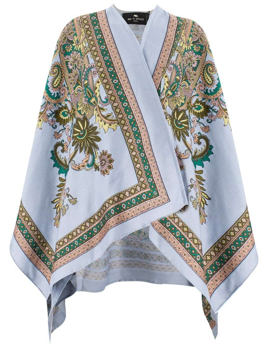 Etro Wool-Blend Cape With Asymmetrical Cut And Floral Accents