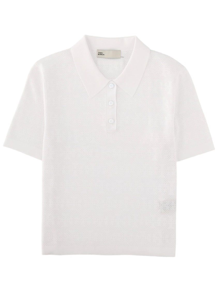 Tory Burch Pointelle Short-Sleeved Viscose-Blend Polo Shirt