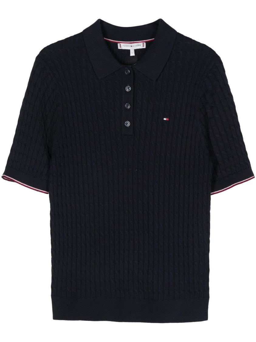 Tommy Hilfiger Textured Knit Polo Shirt With Contrast Stripes