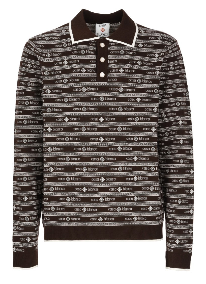 Casablanca Brown Merino Logo Pattern Polo Shirt