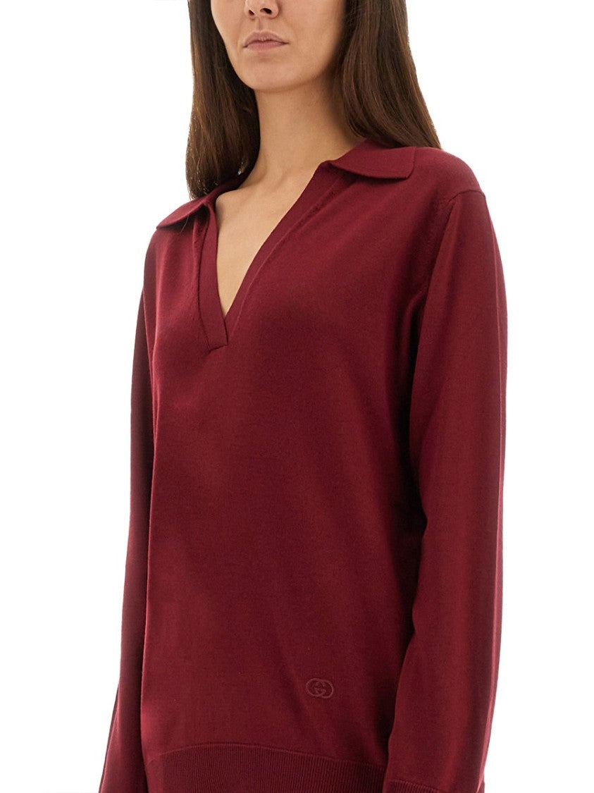 Gucci Ultrafine Wool Deep V-Neck Polo Shirt