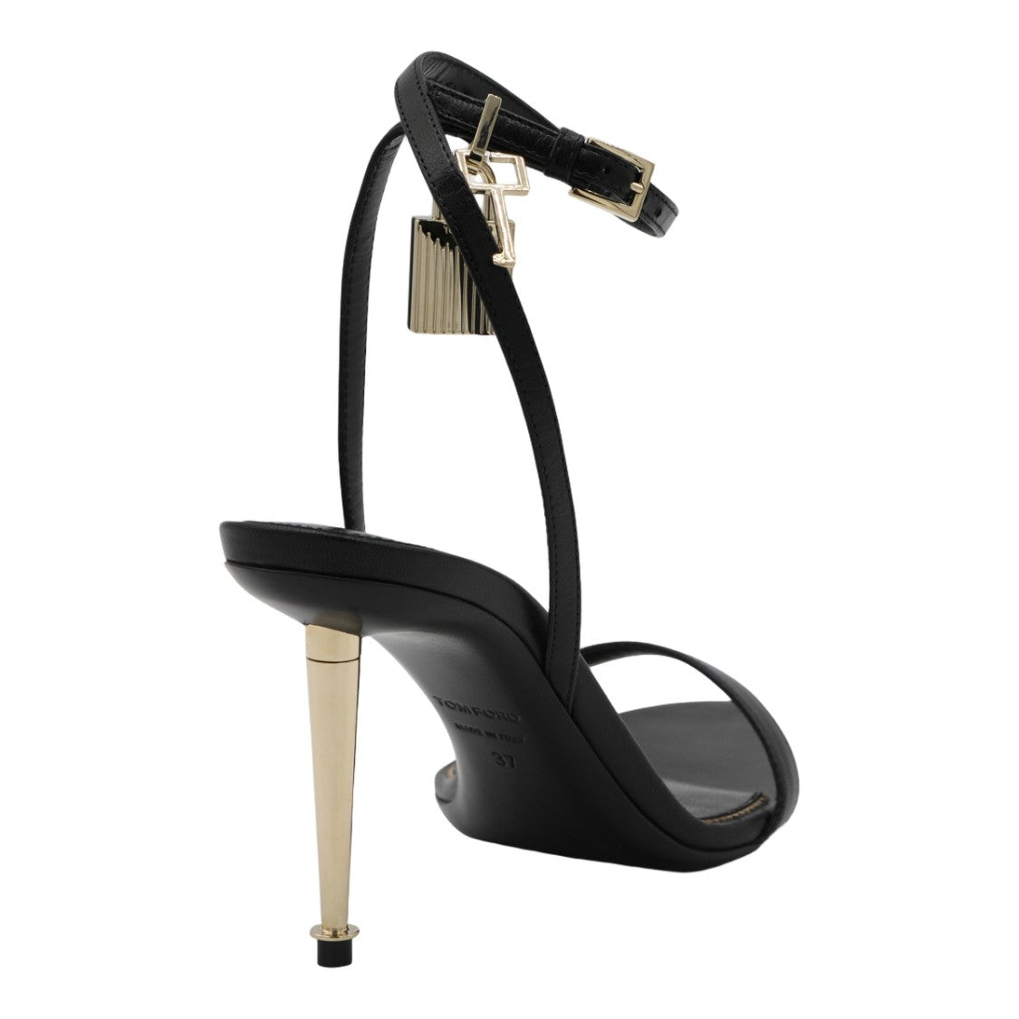 Tom Ford High Stiletto Sandals With Gold Padlock Charm