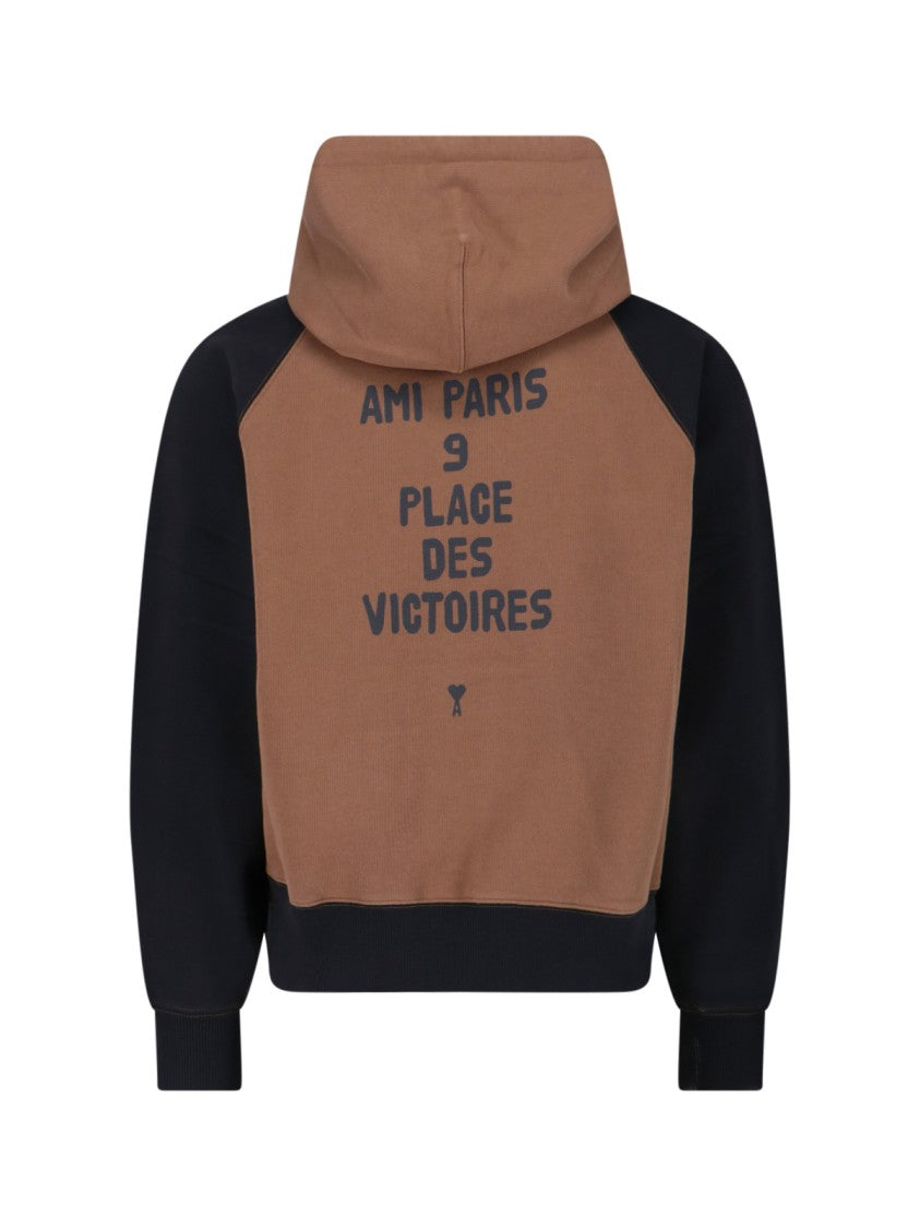 Ami Two-Tone Hoodie With Stitched Branding And Embroidered Detail
