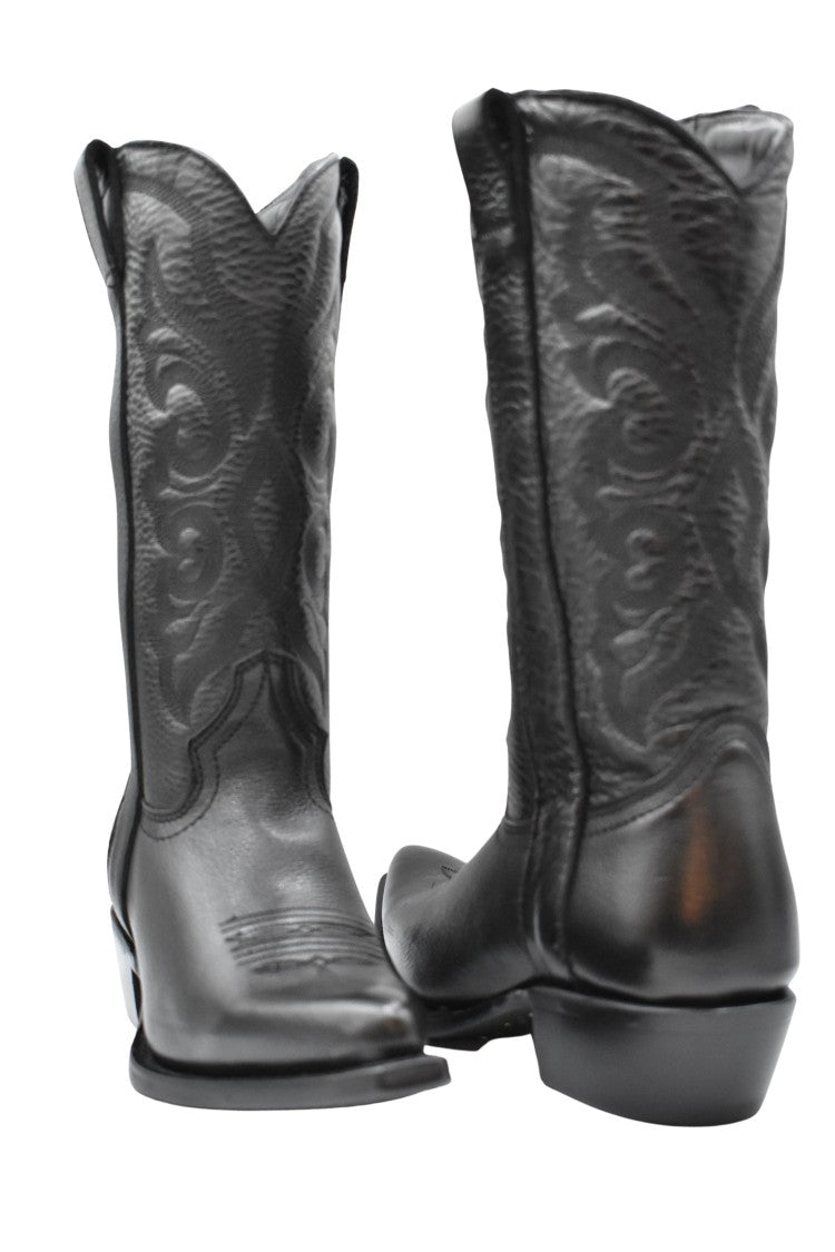 Ash Textured Leather Mid-Calf Western Boots