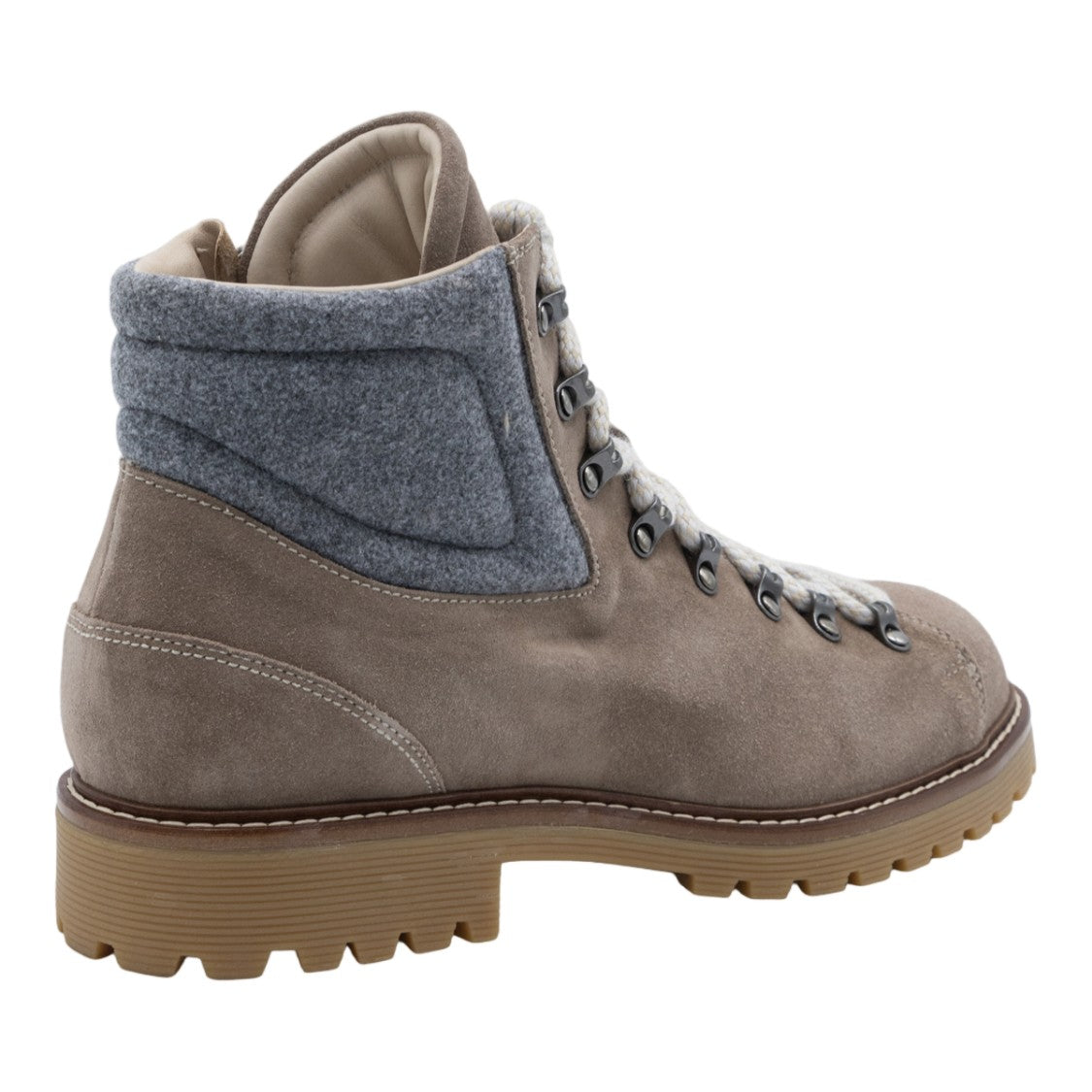 Eleventy Rugged Taupe Suede Boots With Padded Grey Felt Collar