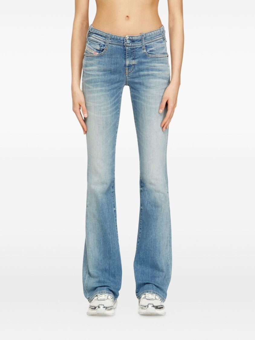 Diesel Flared Blue Denim Jeans With Mid-Rise Waist