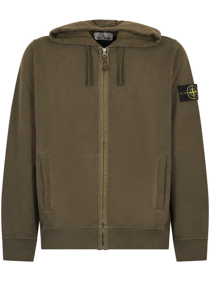 Stone Island Relaxed Fit Zip-Up Hoodie With Distinctive Logo Patch