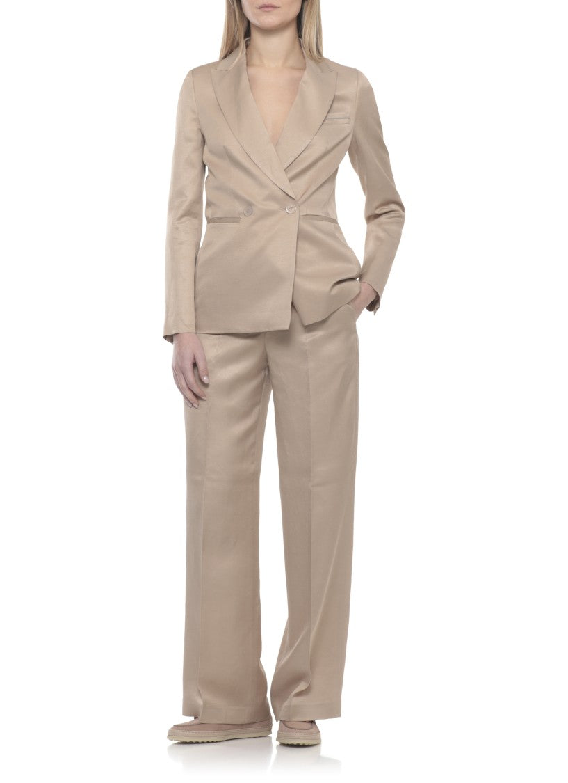 Peserico Beige Viscose-Blend Double-Breasted Blazer