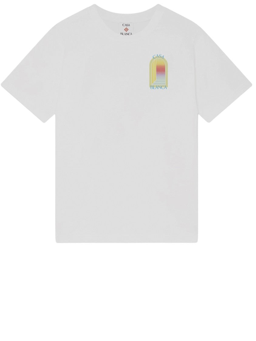 Casablanca Cotton T-Shirt With Dual Logo Print In Pastel Gradient
