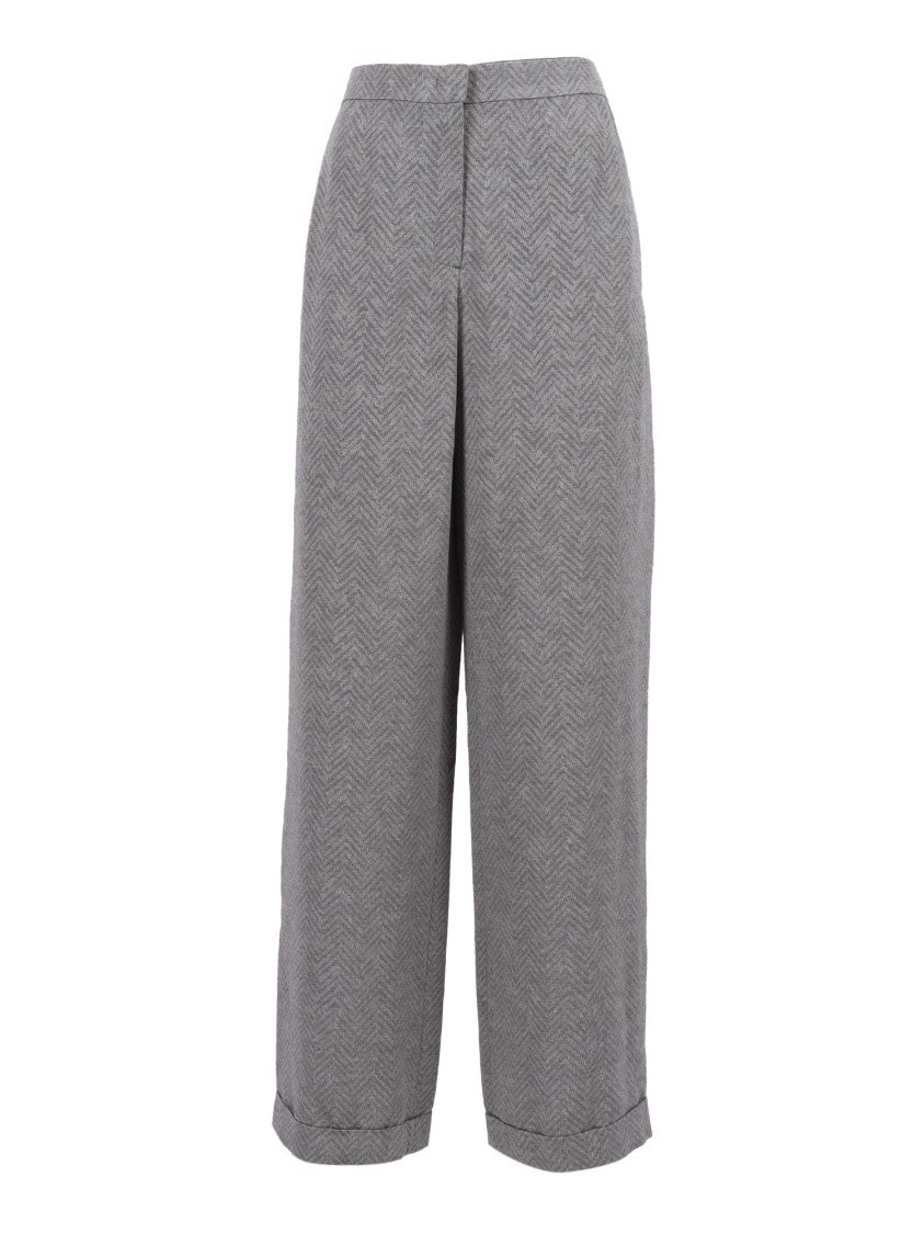 Emporio Armani Wide-Leg Trousers With Herringbone Pattern And Discreet Pocket