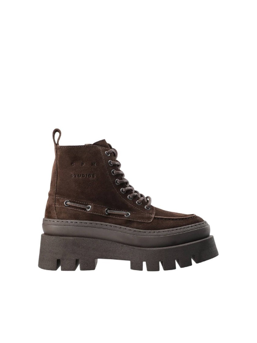 Copenhagen Brown Stivaletto Lace-Up Embossed Ankle Boots