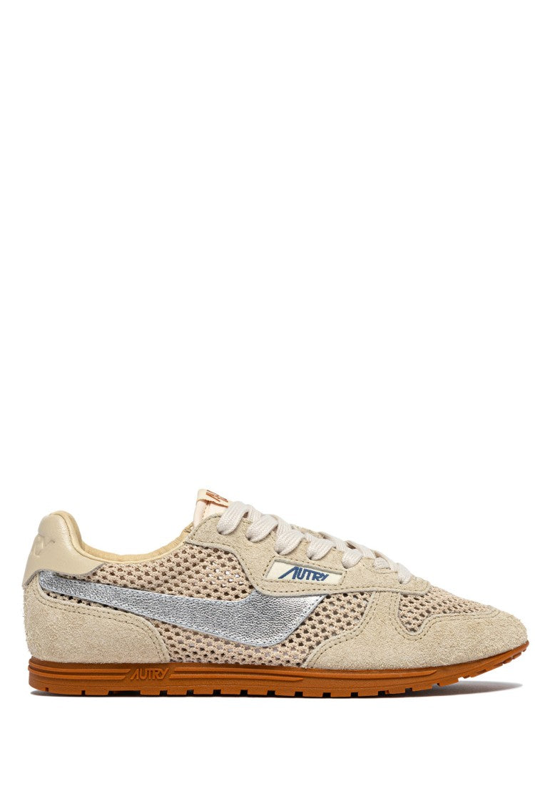 Autry Beige Windspin Perforated Suede Sneakers