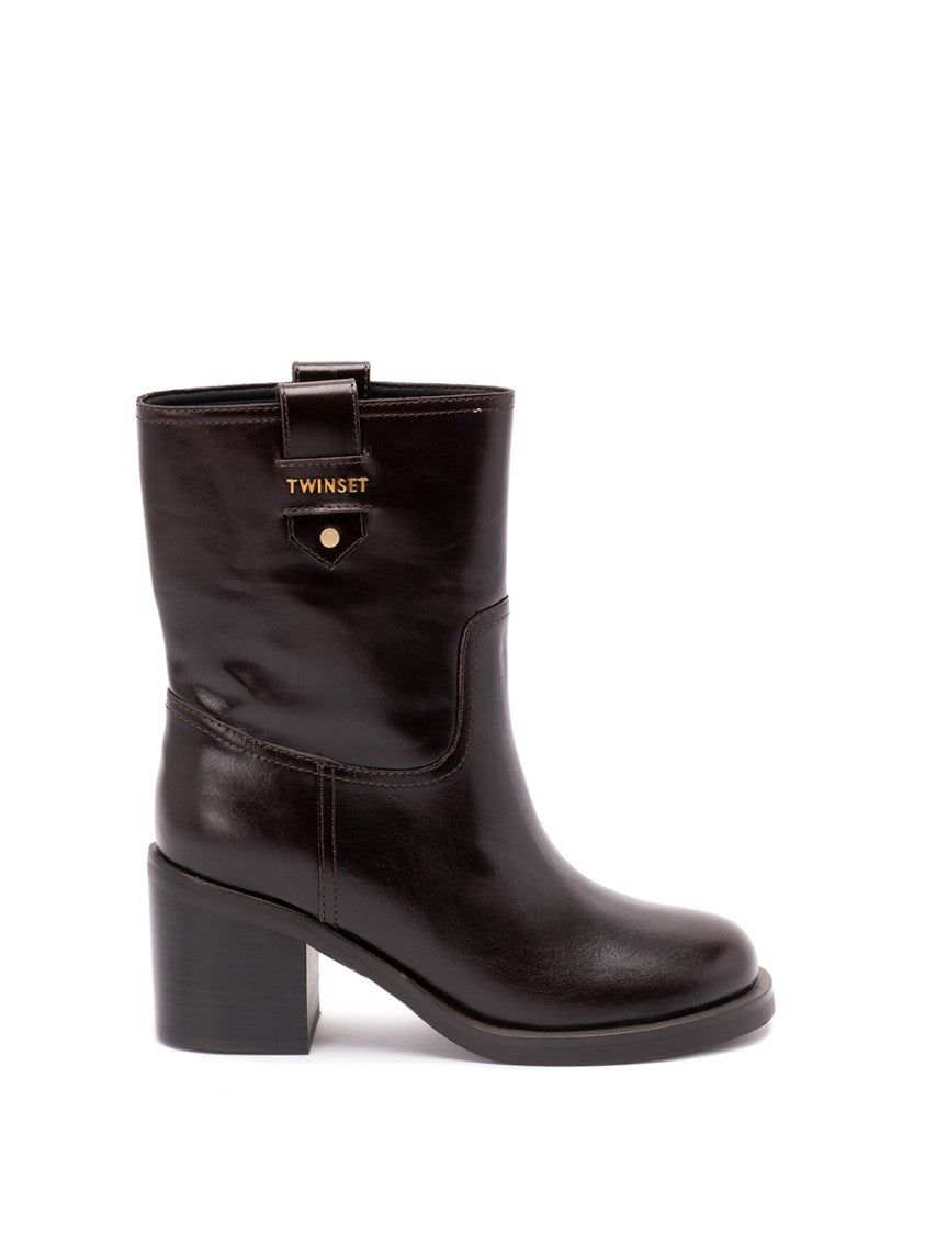Twin-Set Polished Leather Boots With Refined Heelsilhouette