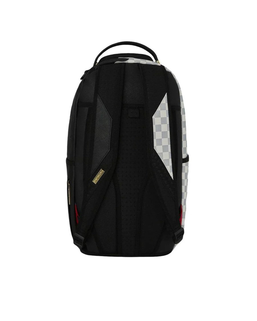 Sprayground Cream Checkered Backpack With Dripping Design And Gold Hardware